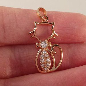 18K Rose Gold Filled Gorgeous Cat Diamond Zircon Necklace Pendant Party Gift